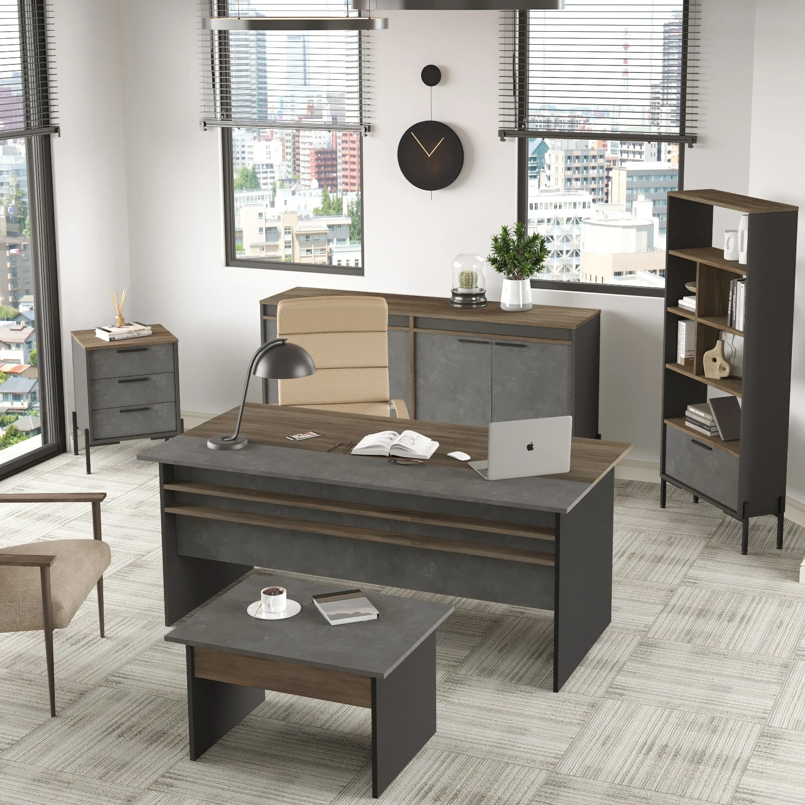 Set mobiljesh për zyre Skye Decor, VS9-CGA, ngjyrë argjendi dhe antracit