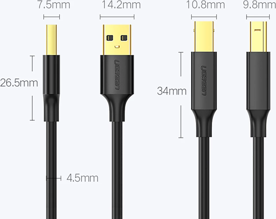 Kabllo printeri Ugreen USB-B në USB-A, 1m, e zezë