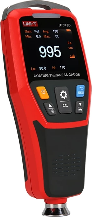 Matës trashësie boje dhe veshjesh, UNI-T UT343D, 0–1250 µm, ekran TFT 2", memorie 500 gr., lidhje USB, me kabllo USB, bateri dhe kuti