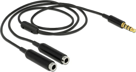 Kabllo splitter audio DeLOCK 65575, 3.5mm mashkull në 2x 3.5mm femër, 0.25 m, e zezë