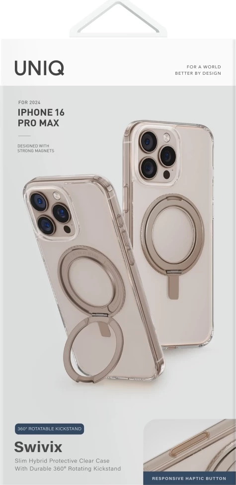 Mbështjellës UNIQ Swivix 360 me këmbë rrotulluese për iPhone 16 Pro Max, Ari