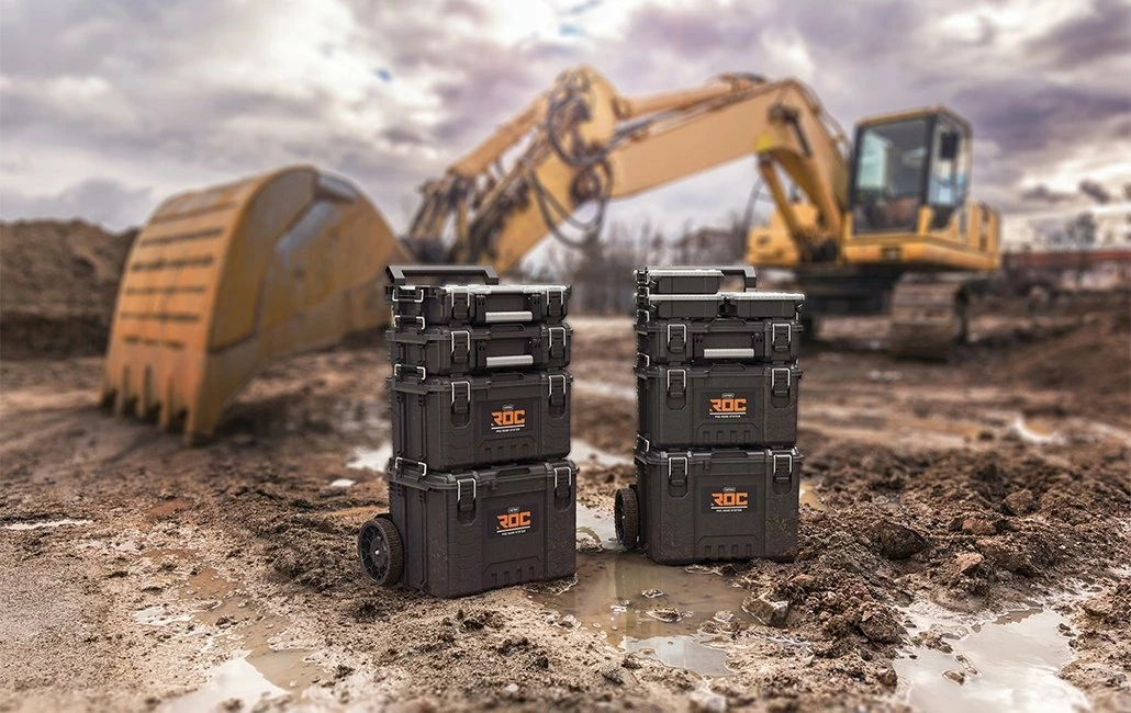 Set kuti veglash me rrota Keter ROC Pro Gear 2.0 111L, 64.8x47.8x87.2cm, waterproof, modular, e zezë, set 3 copë