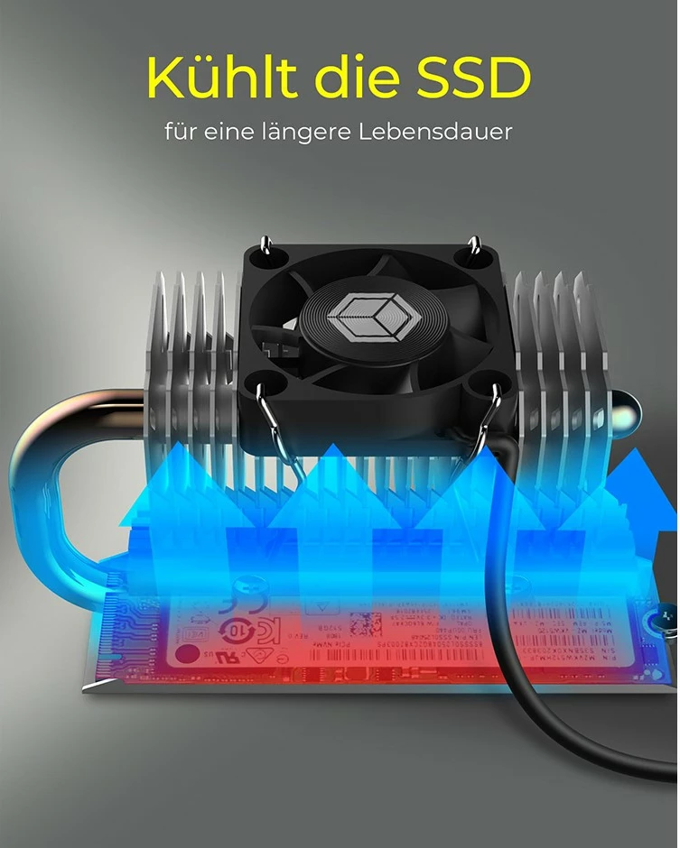 Heatsink SSD ICY BOX IB-M2HSF-705, 30mm fan, 8500 RPM, argjend