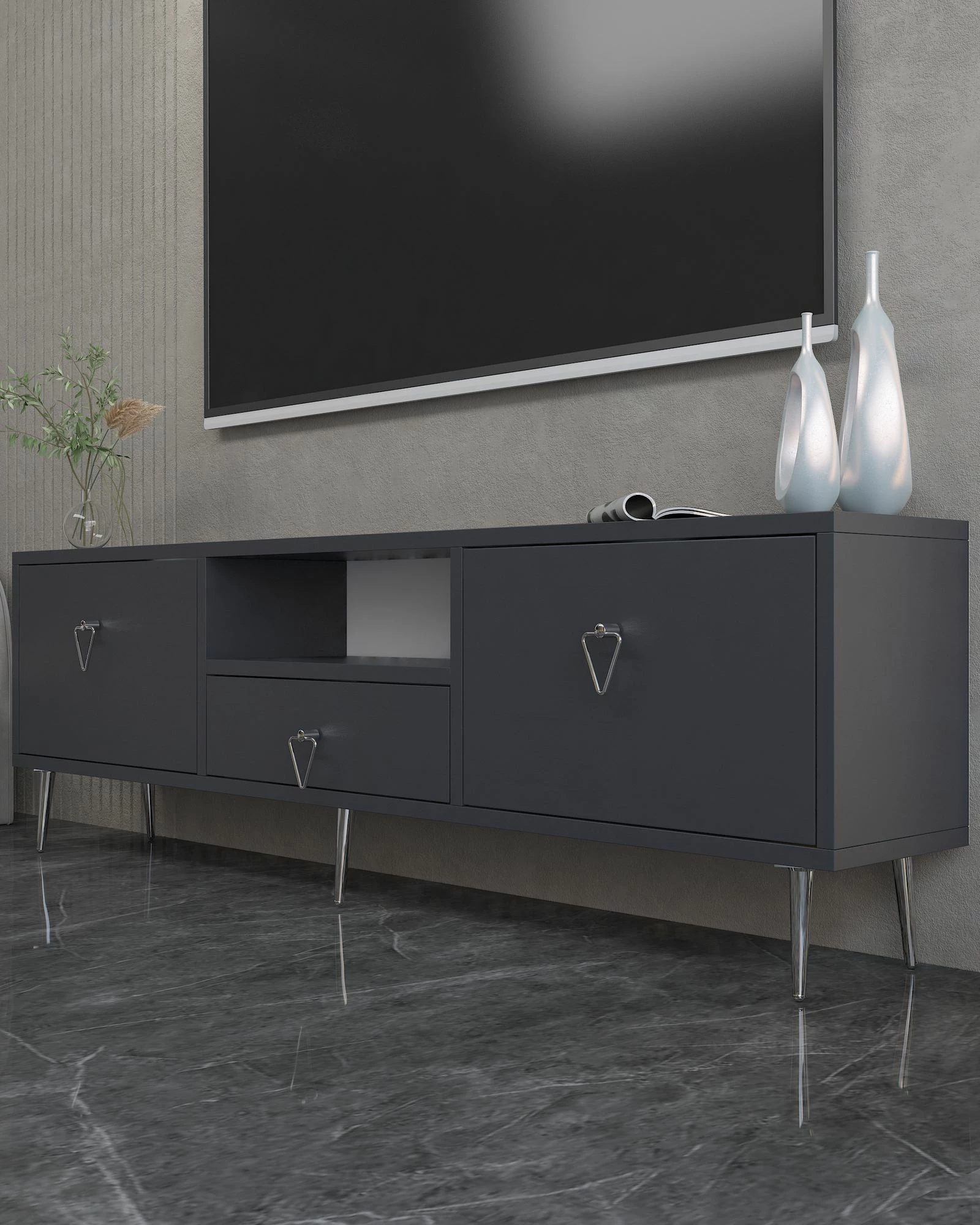 Komodë TV Skye Decor, anthracite, silver, 1306-DROP-1