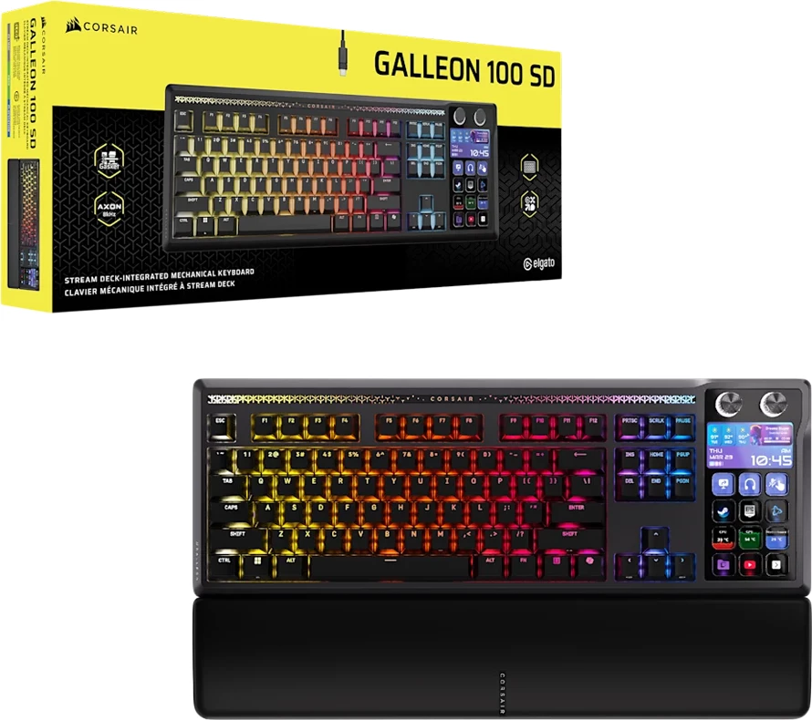 Tastierë gaming mekanike CORSAIR Galleon 100 SD RGB, full-size, USB, switch MLX Pulse, PBT keycaps, e zezë