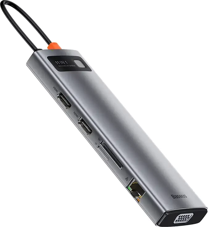 Kasë Baseus Metal Gleam Series CAHUB-CT0G, 11 porte, USB-C, HDMI, VGA, RJ45, Gri
