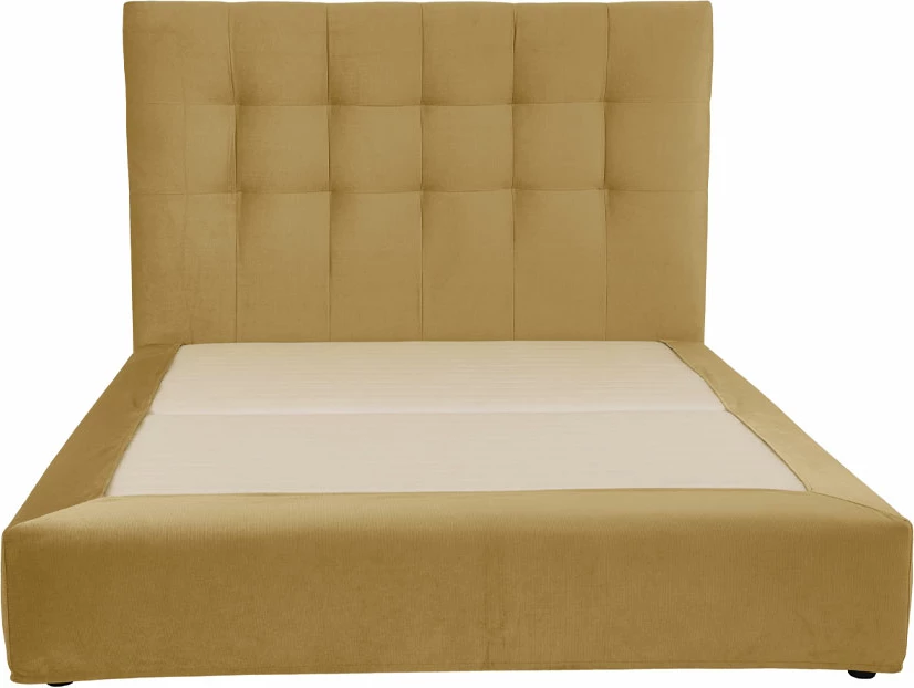 Kornizë krevati 7DAYS, pa hapësirë magazinimi, pëlhurë velvet ngjyrë mustard TEXAS08, 161x207x122cm