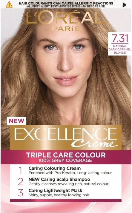Ngjyrë për flokë Loreal Exellence no. 7.31 48 ml + hidrogjen 72 ml