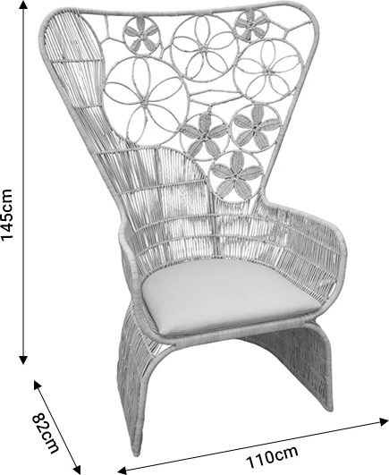 Karrige Jake Inart me jastëk bezhë, ratan natyral, 110x45x145cm