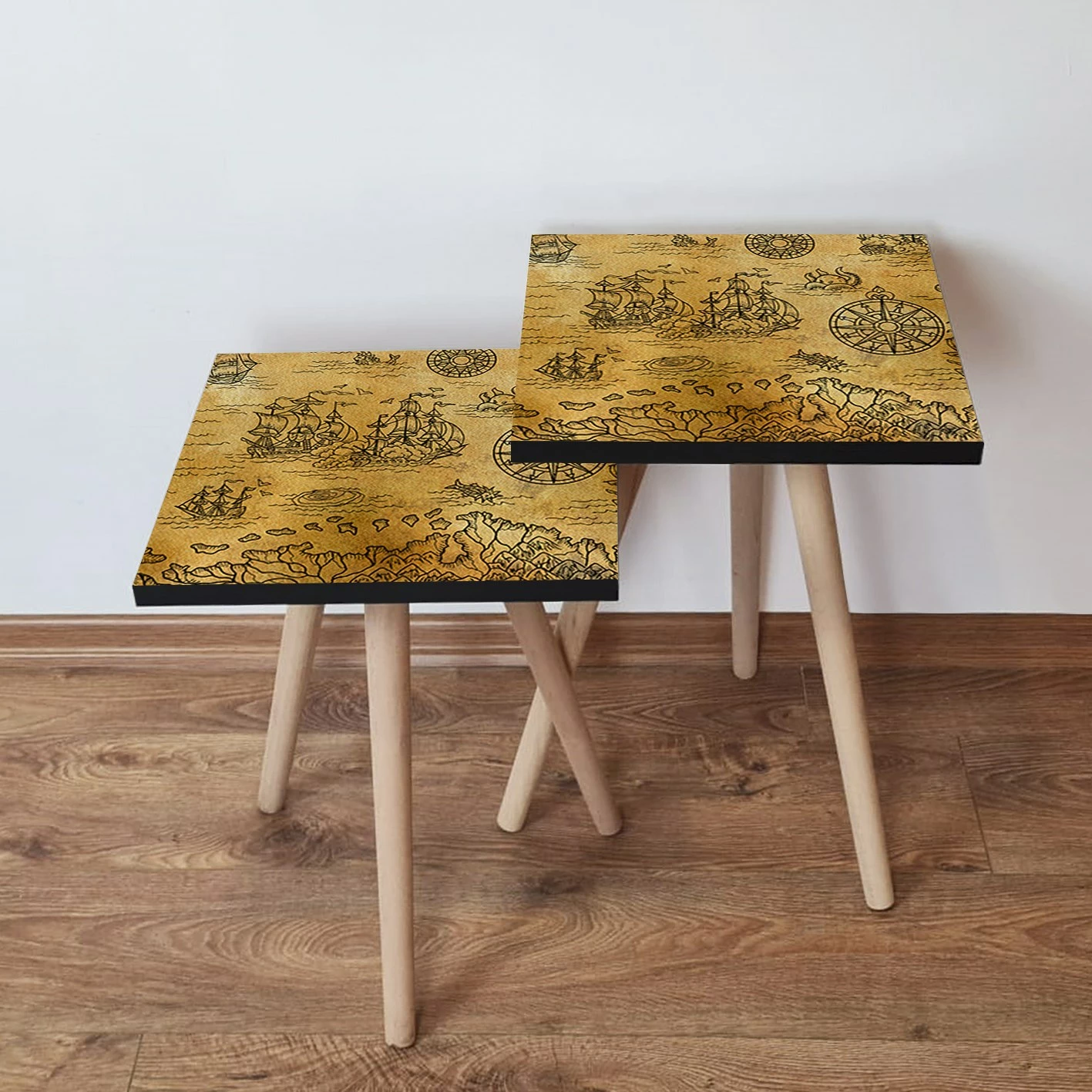 Set tavolinash ndihmëse, dy copë, Skye Decor, 2Shp146, ngjyrë deve dhe e zezë