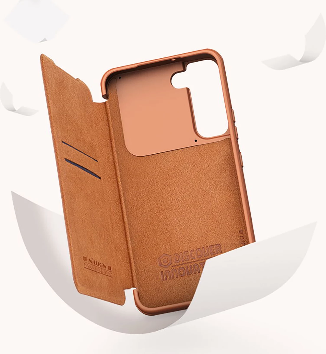 Mbështjellës Nillkin Qin Leather Pro Case për Samsung Galaxy S22+, me kapak dhe mbrojtës kamere, i zi