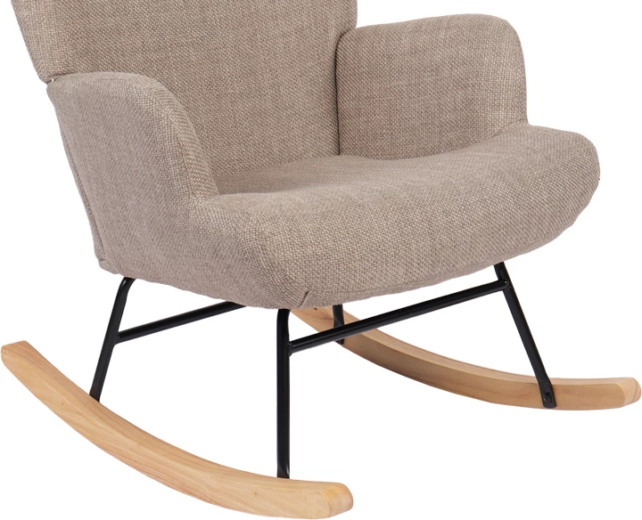 Karrige lëkundëse Jianna, stof gri-bezhë, këmbë ngjyrë natyrale, 79x64x89cm