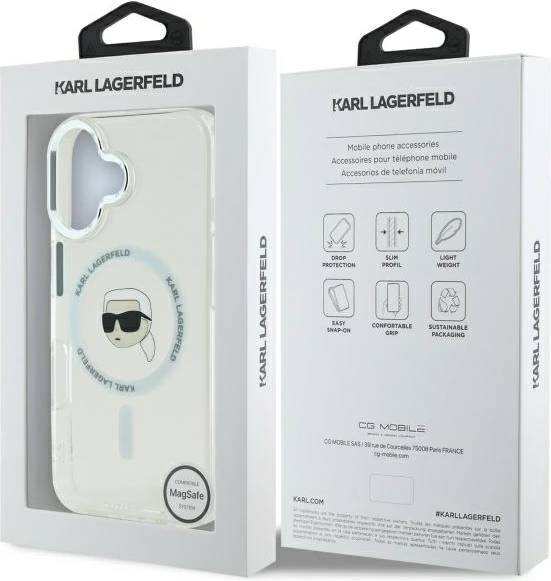 Mbështjellës Karl Lagerfeld IML Metal Karl Head MagSafe për iPhone 16, Bardhë
