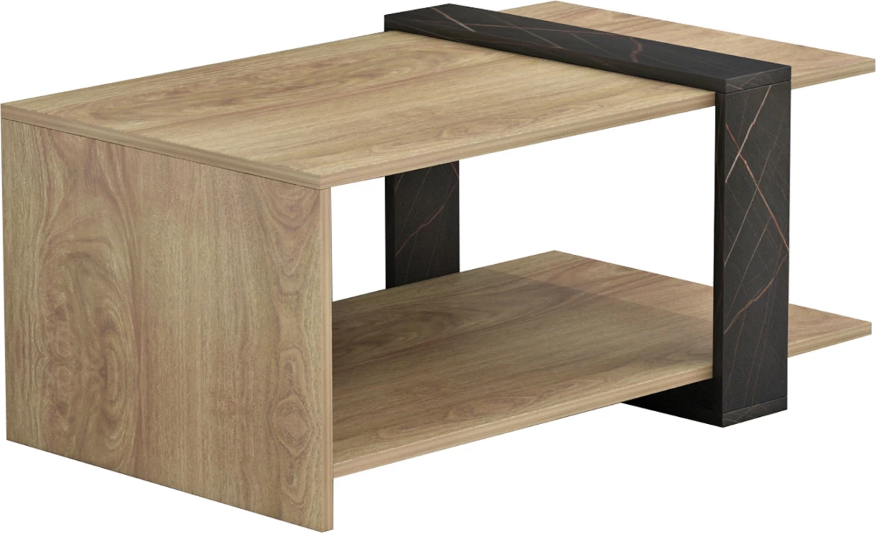 Tavolinë kafeje WILMA, melaminë, ngjyrë natyrale-mermer i zi, 80Χ50Χ35H cm