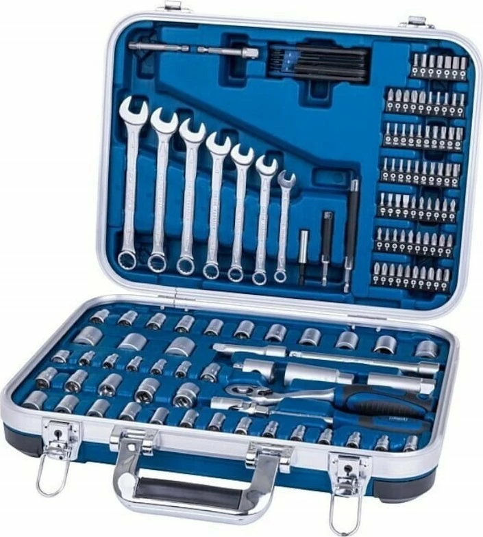 Set çelësash me llokma Scheppach TB170 135 copë, 1/4\" & 3/8\", Cr-V, me kuti veglash, argjendtë/blu