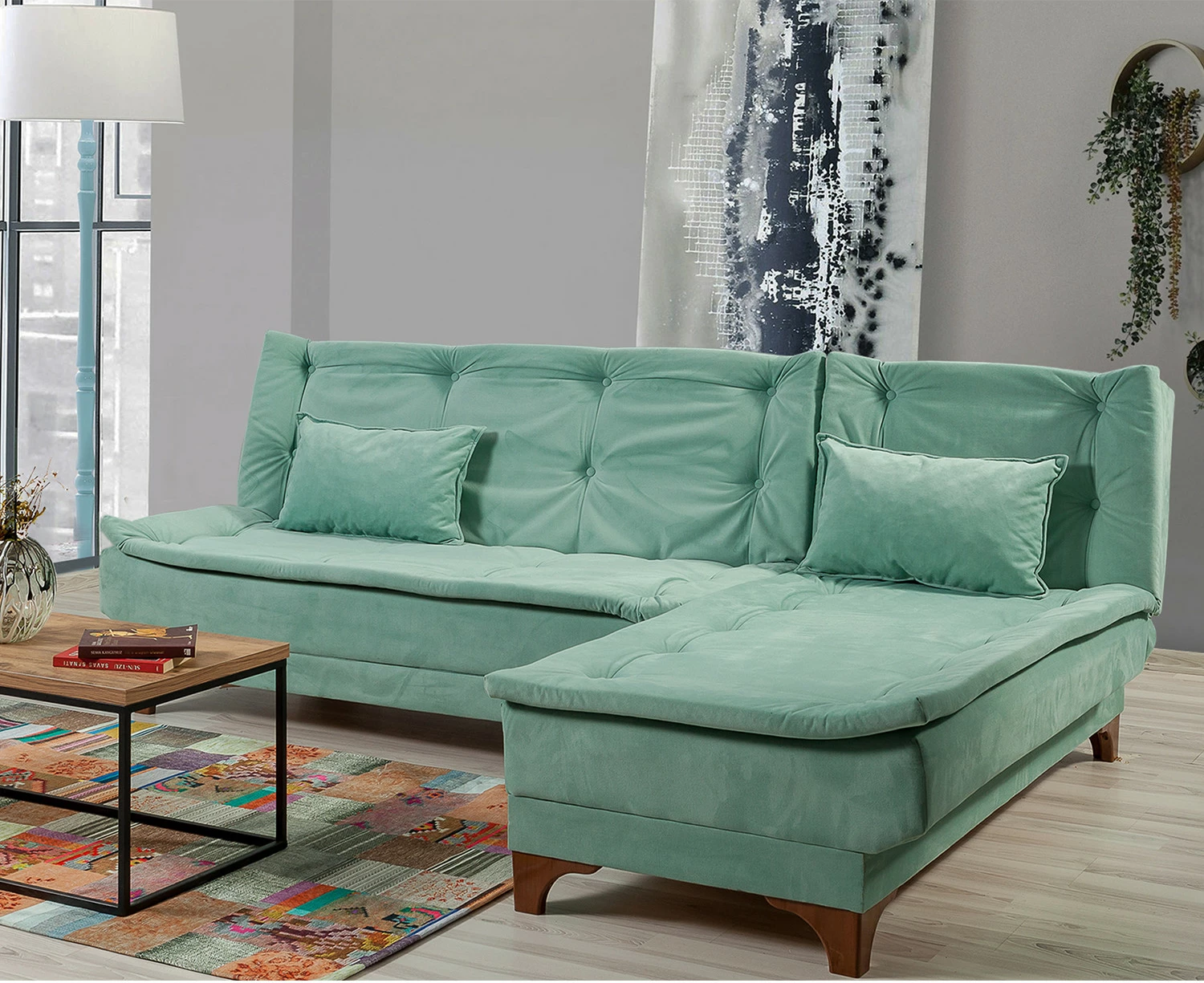 Kënd-sofë krevati Atelier del Sofa, kënd i djathtë, ngjyrë deti e gjelbër