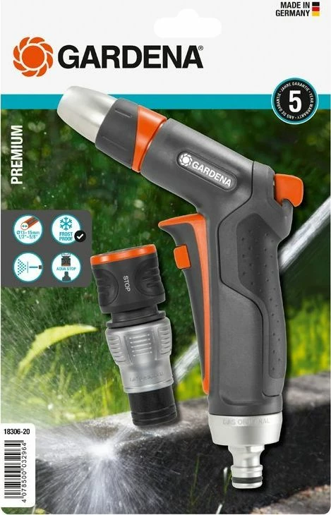 Set pistoletë spërkatëse pastruese Gardena Premium 18306-20, gri/portokalli, set me Wasserstopp