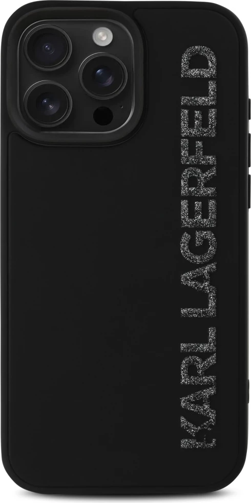Mbështjellës, Karl Lagerfeld, HC 3D Rubber Elongated Glitter, për iPhone 16 Pro 6.3", hardcase TPU/silikon, zi
