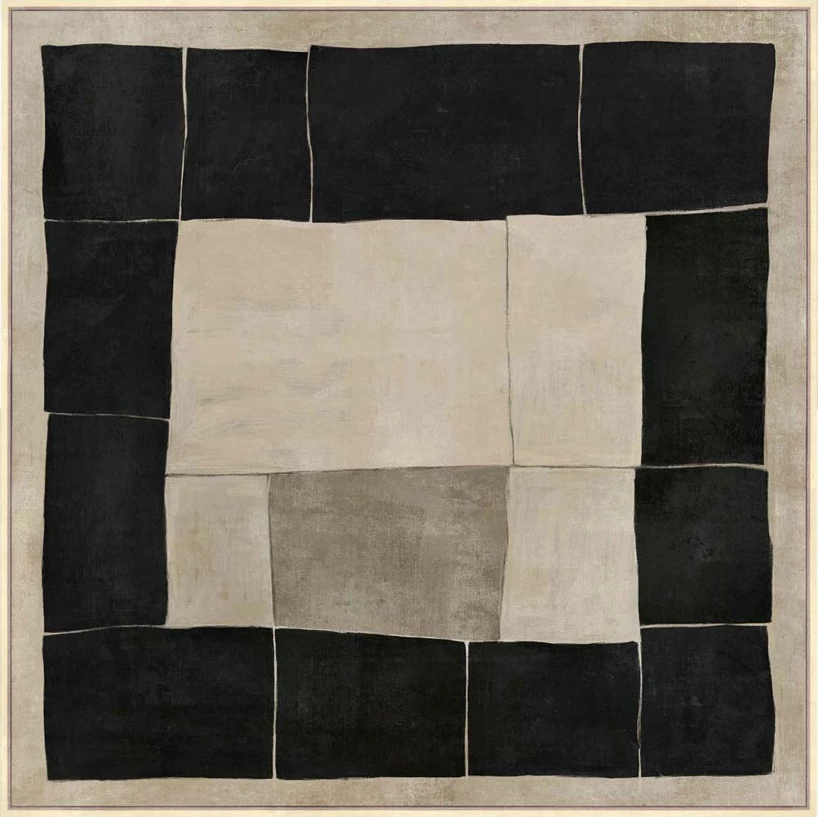 Pikturë dekorative Mystic Squares me kornizë, kanavacë, bezhë e zezë, 100x100x4cm