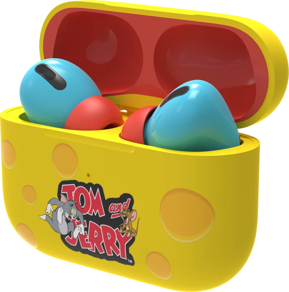 Kufje Moye Tom & Jerry True Wireless, Bluetooth 5.4, 13 mm, USB-C, 30 mAh + 250 mAh, verdhë/kalter (me kuti karikimi)