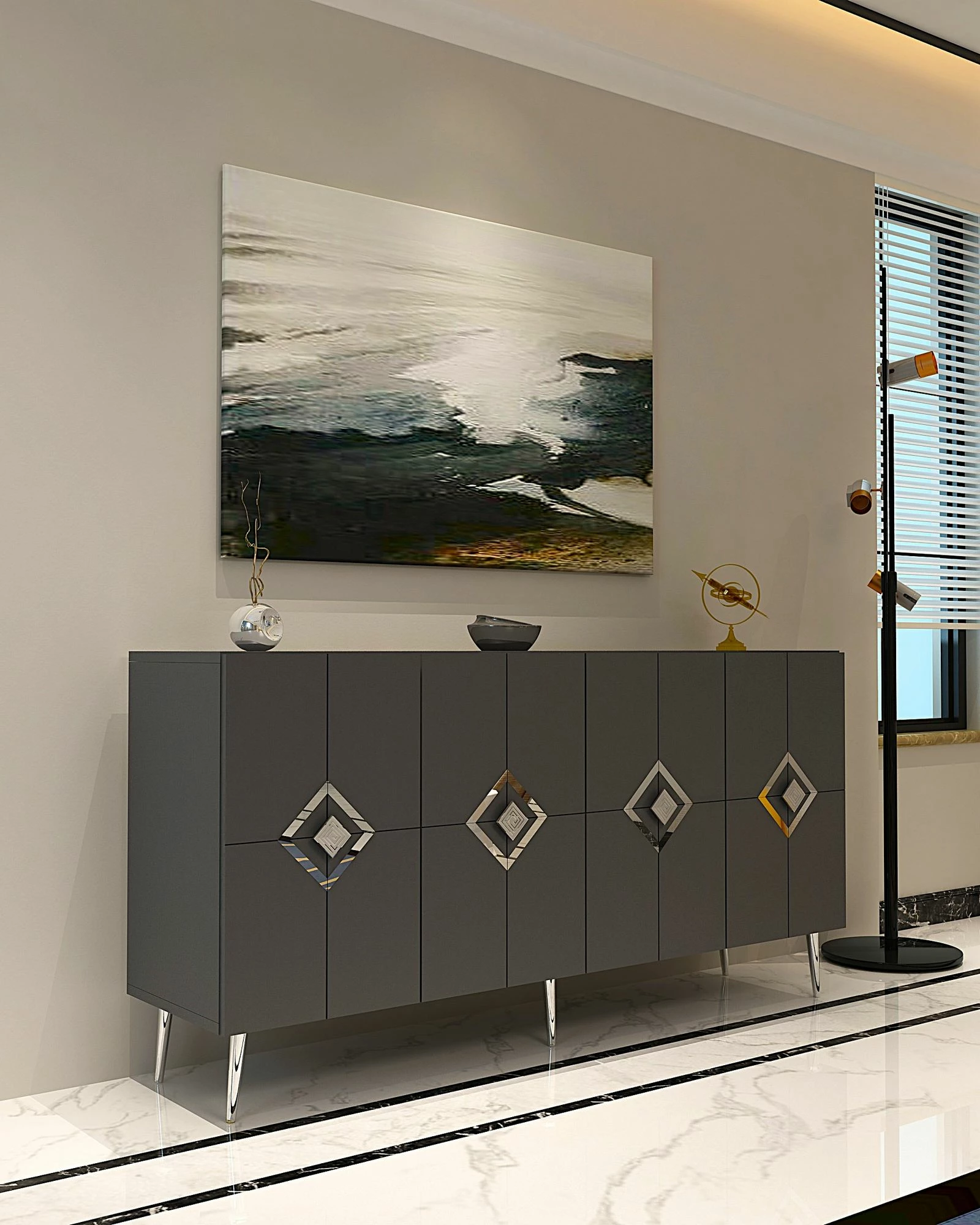 Konsol Skye Decor, ngjyrë antracit, argjend, KB150