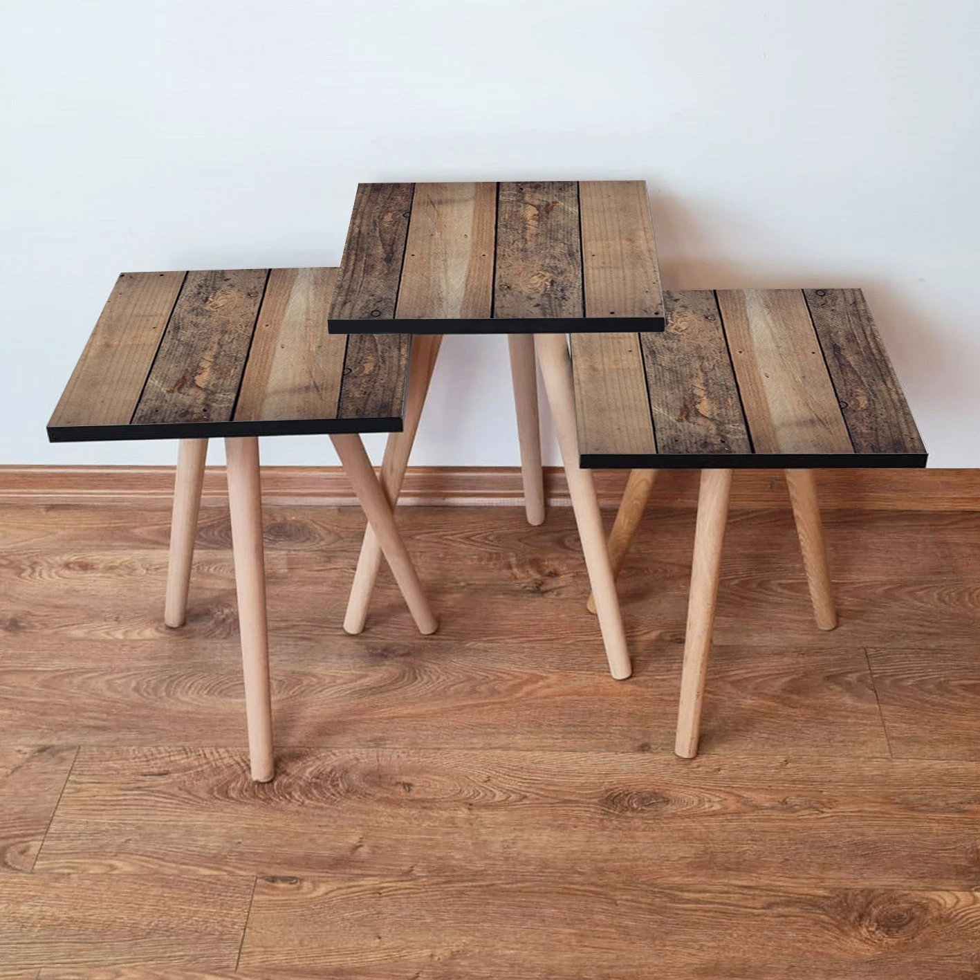 Set tavolina të mbivendosura, 3 copë, ngjyrë kafe, Skye Decor, 3Shp355
