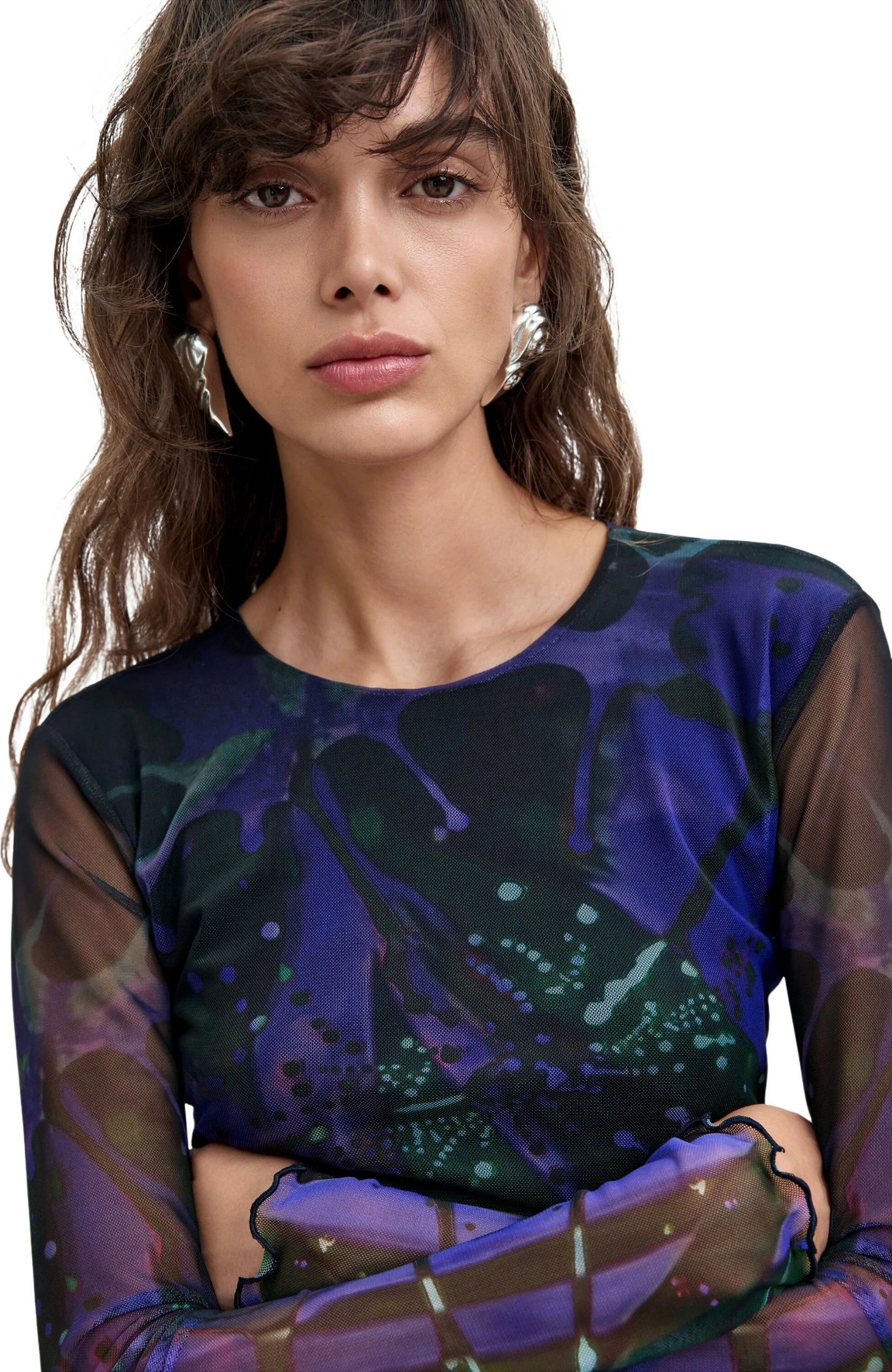 Maicë me mëngë të gjata për femra Desigual TS_DOTS LEAF_LACROIX 26WWTK02, vjollcë [Madhësia: M]