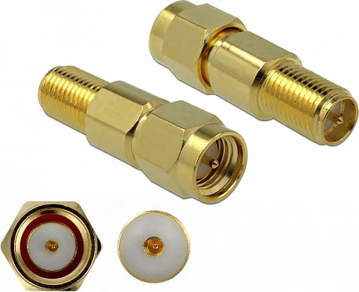 Adapter DeLOCK 89991 SMA Female në RP-SMA Female, 0-3000 MHz, 50Ω, i artë