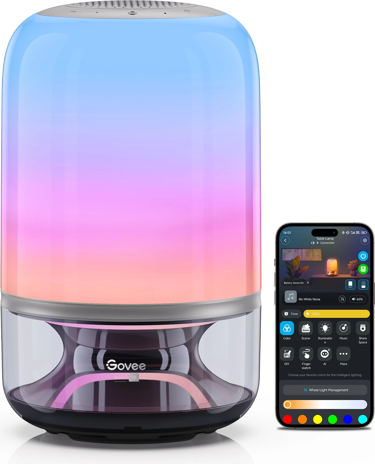 Lampë tavoline Govee Table Lamp 2 Pro x Sound by JBL, RGB, me bateri 5200 mAh