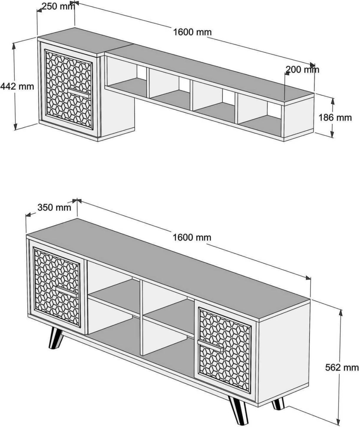 Set mobiljesh TV FH9513.01 melaminë ngjyrë arre 160x35x56.2Hcm