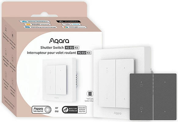 Switch dritash Aqara Light Switch H2 EU, 2 kanale, Bluetooth/Wi‑Fi, gri/bardhë