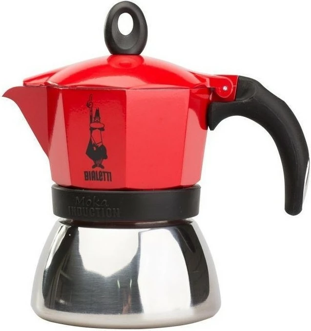 Moka pot Bialetti Moka Induction, 0.1 L, 2 filxhanë, Kuqe, Argjendtë