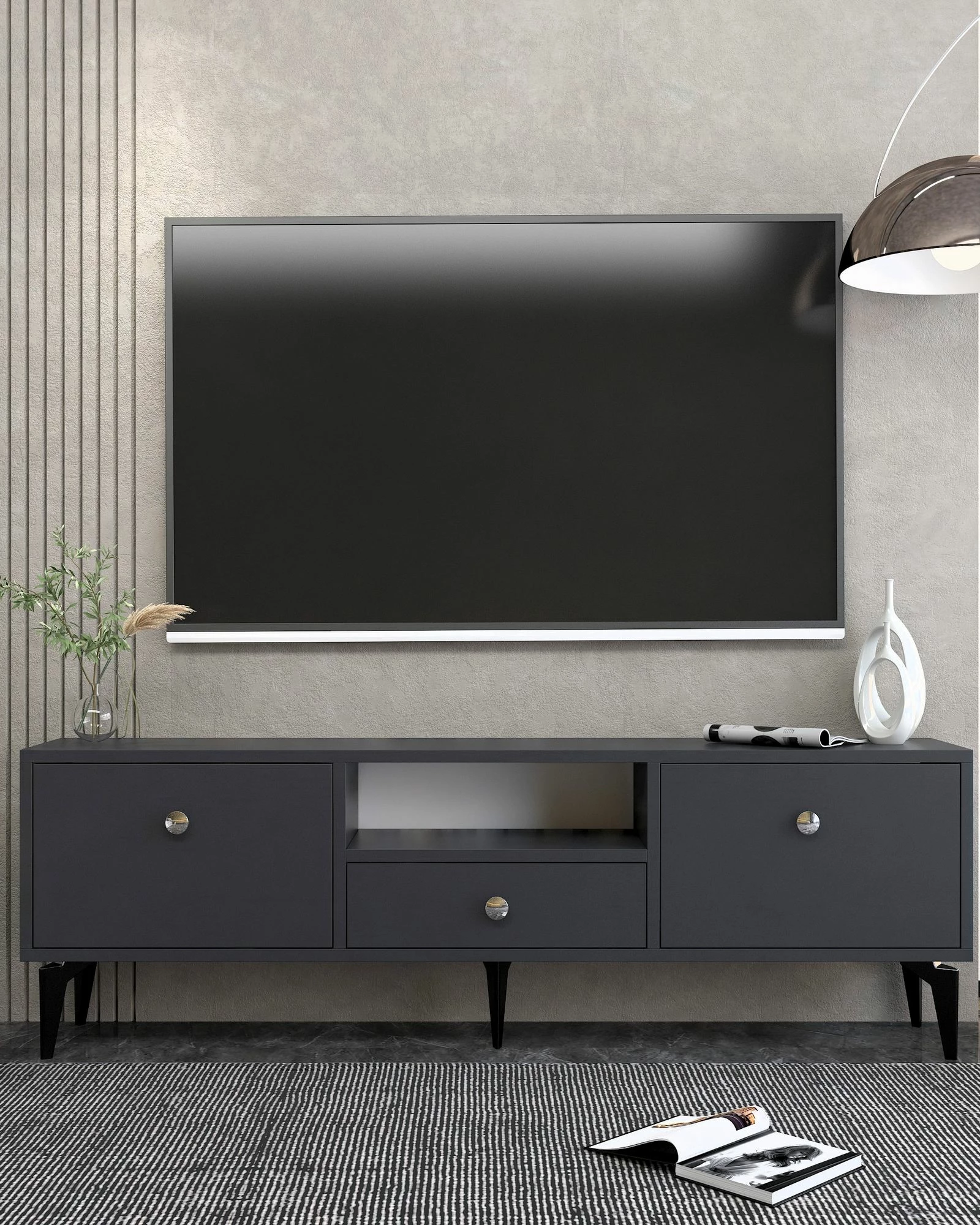 Komodë për TV Skye Decor, 1300-DROP-1, antracit, argjend