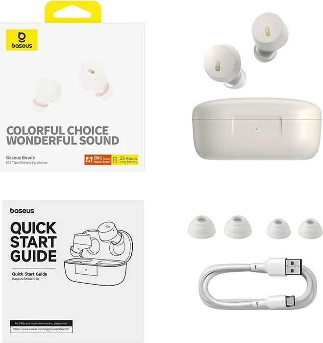 Kufje Baseus Bowie E18, True Wireless Stereo (TWS), Bluetooth, Bardhë