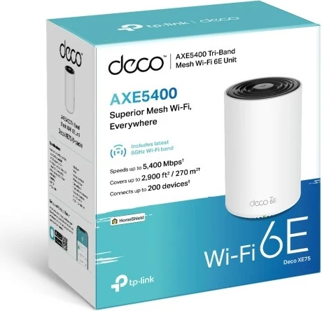 Router mesh TP-LINK Deco XE75, Wi-Fi 6E AXE5400, 1-pack, Bardhë
