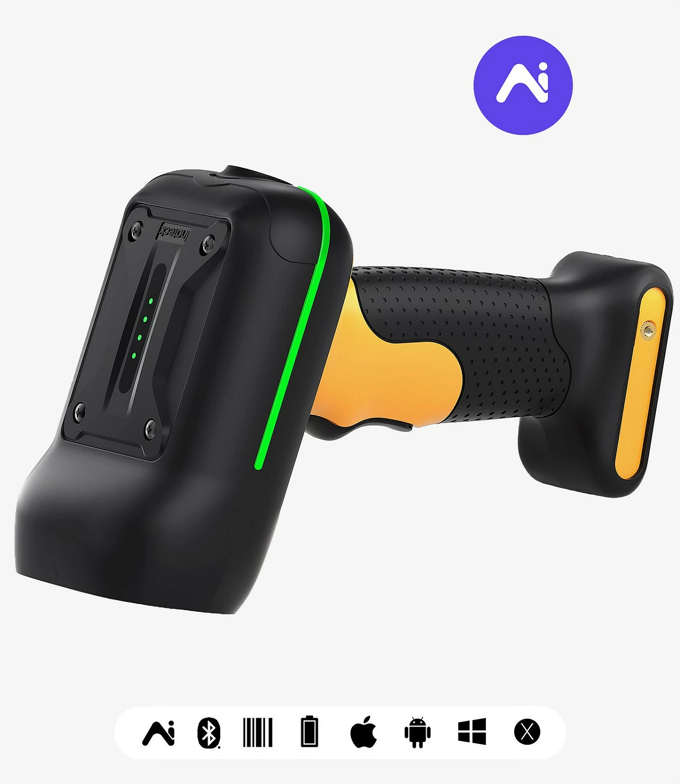 Skaner barkodesh Inateck BCST-61, 1D, Bluetooth/2.4G/USB, IP67, 2600mAh, zi/verdhë