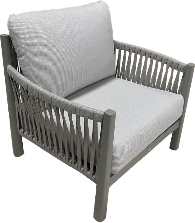 Set salloni për jashtë Feralda, alumin, litar, ngjyrë bezhë, pëlhurë gri e çelët