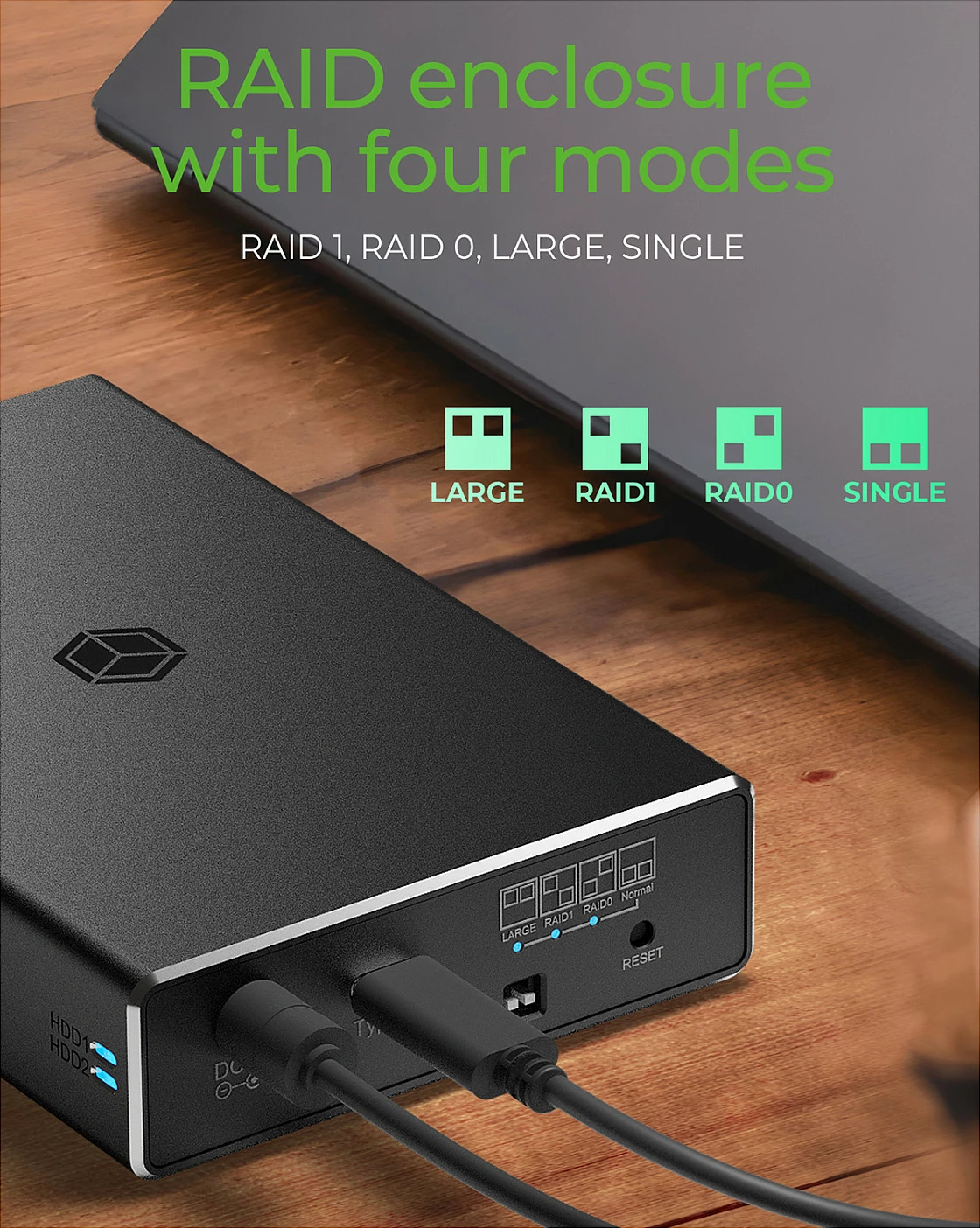 Kasë ekstern RAID ICY BOX IB-RD2253-C31 për 2x 2.5" HDD/SSD, USB-C 10Gbps, e zezë