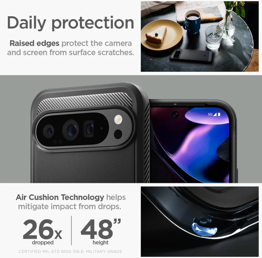 Mbështjellës Spigen Rugged Armor për Google Pixel 9 Pro XL, i zi
