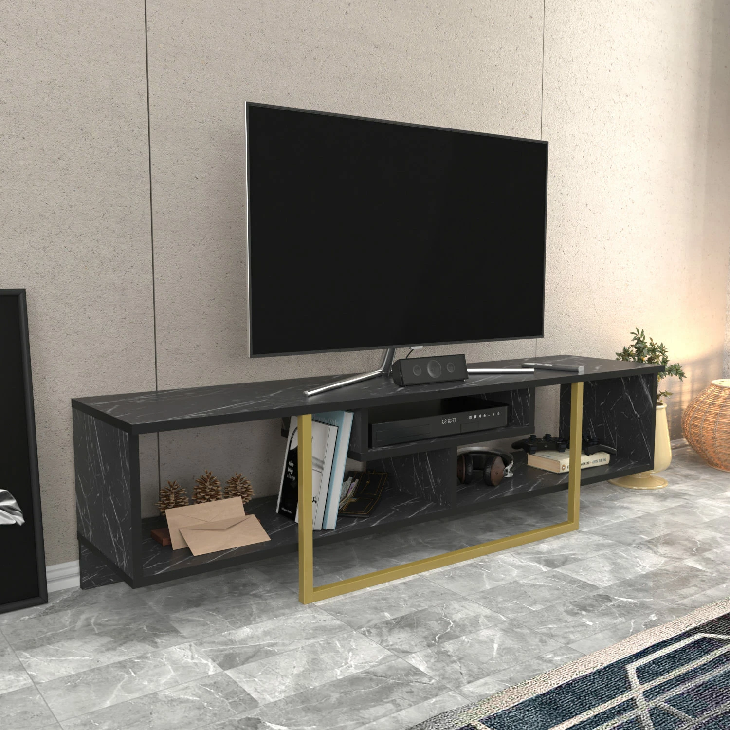 Komodë TV Hanah Home, Asal 150, e zezë, e artë