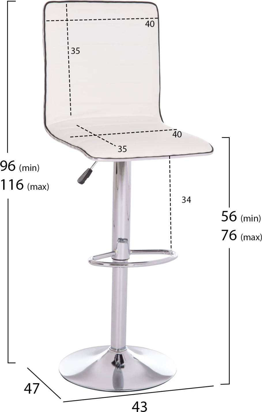 Karrige për bar rrotulluese NEXUS, lëkurë sintetike e bardhë, FH209.22, set 2 copë, 43x47x116cm