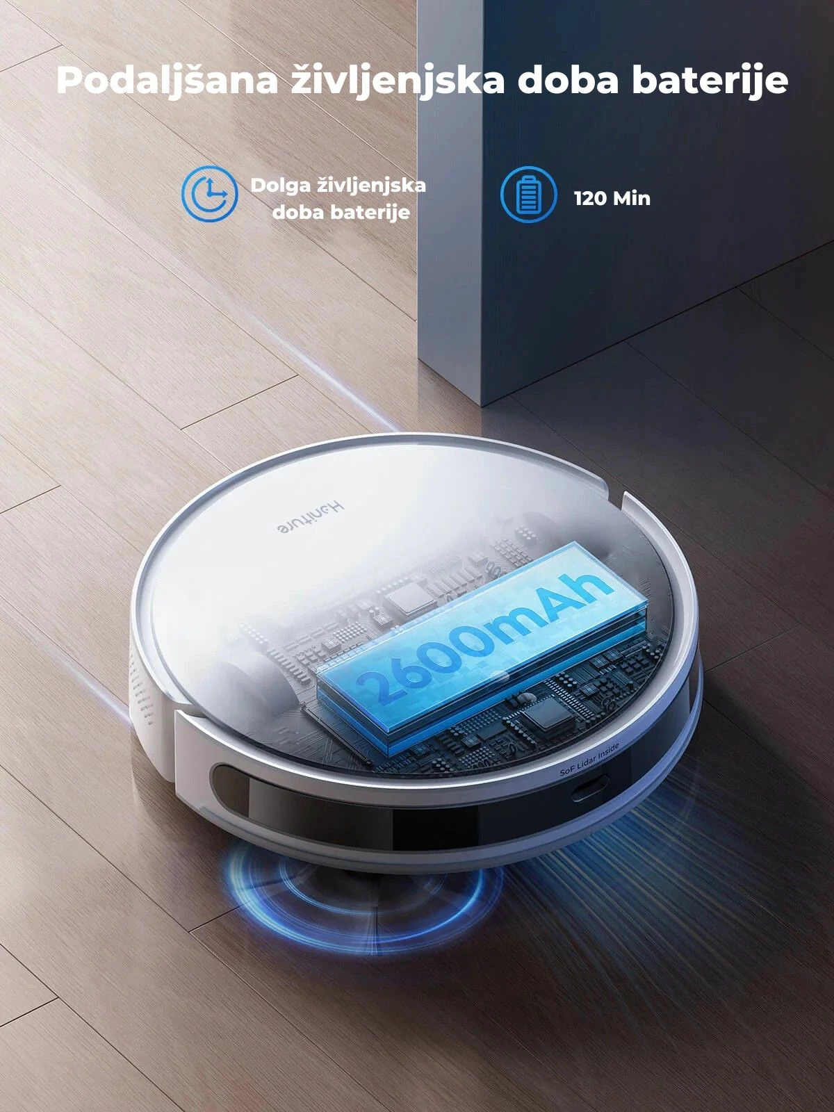 Robot fshesë me korrent Honiture T10 3-në-1 6000Pa LiDAR 2600mAh, e bardhë