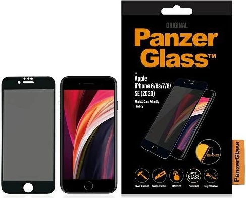 Xham mbrojtës PanzerGlass E2E Super+ privacy për iPhone 6/6s/7/8/SE 2020/SE 2022, me kornizë të zezë