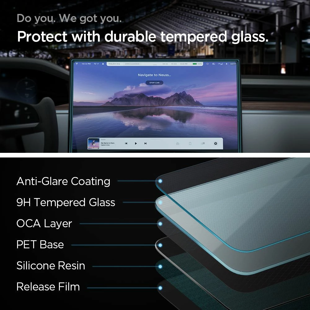 Xham mbrojtës Spigen Glas.tR EZ Fit për Tesla Model X 2022 / Model S 2021, Transparent