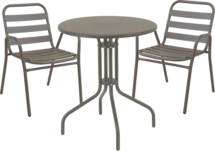 Tavolinë me karrige Sussie-Vergo set prej 3 copash, metal-alumini, ngjyrë shampanjë, D60x70cm