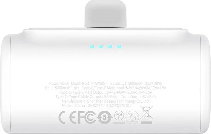 Powerbank Baseus Compact 5000mAh 20W USB-C bardhë