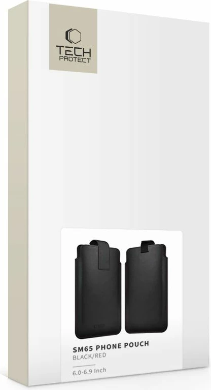 Mbështjellës për celular Tech-Protect SM65, për 6.0–6.9", eko-lëkurë, 170×100 mm, zi/kuqe, 1 copë