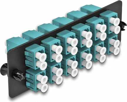 Panel adapteri fibër optike DeLOCK LC Duplex OM4, 12 porta, multimode, aqua/zi