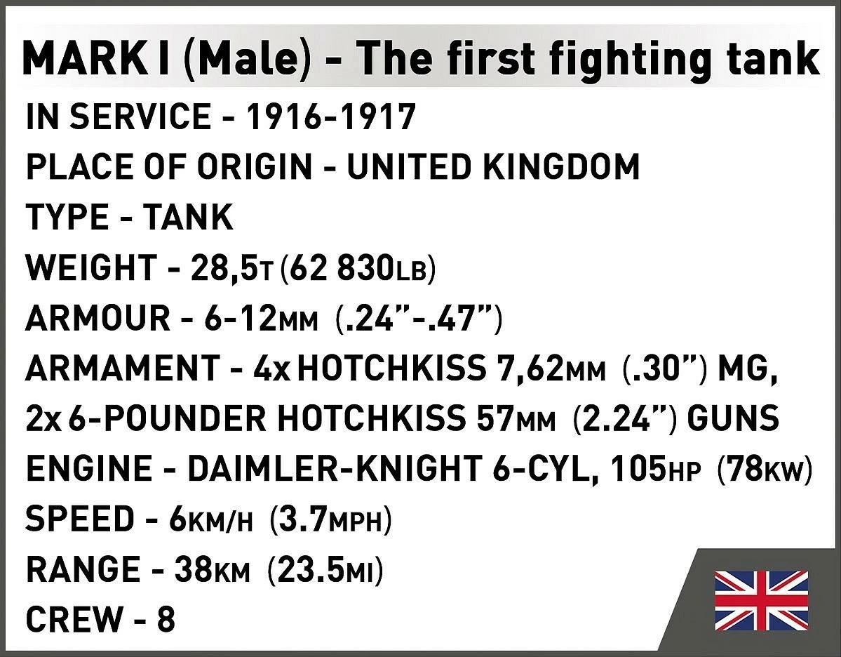 Set blloqesh Cobi Klocki Mark I Male NO C.19, 878 pjesë, Kamuflazh