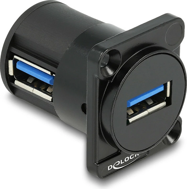 Modul paneli USB DeLOCK D-Type USB 2.0 Type-A femër-në-femër 90°, i sheshtë, i zi